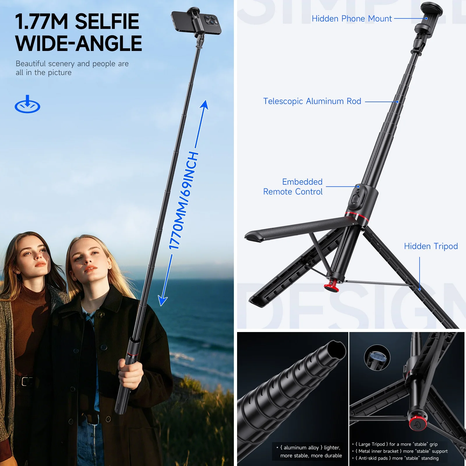 hohem iSteady Q Selfie Stick con Treppiede, 4-in-1 Estensibile Smartphone Gimbal, Telecomando Bluetooth Staccabile,Bastone Selifie Rotazione a 360 °/Face Tracking, Compatibile con iPhone 15 hohem iSteady Q Selfie Stick con Treppiede, 4-in-1 Estensibile Smartphone Gimbal, Telecomando Bluetooth Staccabile,Bastone Selifie Rotazione a 360 °/Face Tracking, Compatibile con iPhone 15