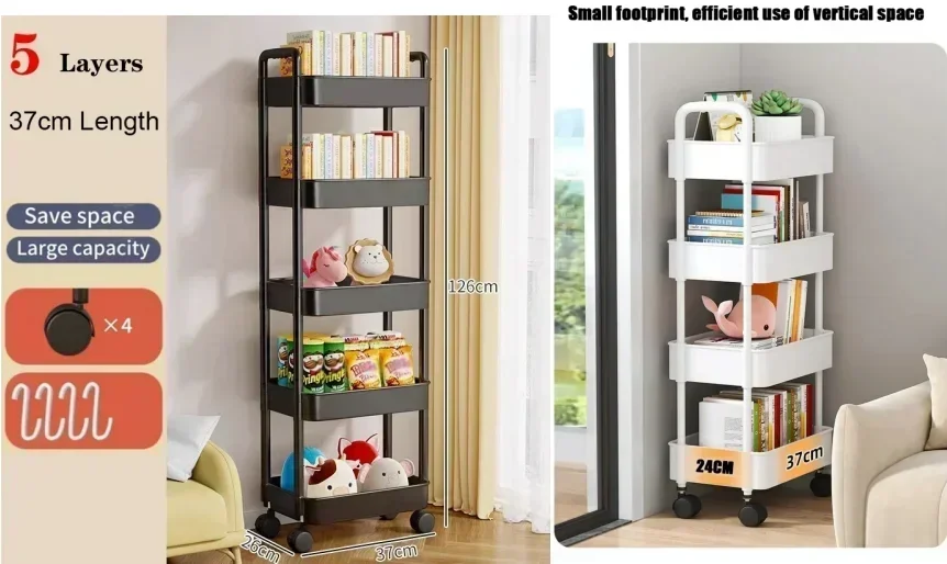 

Customizable 4-5 layer Trolley Rack Kitchen Floor Bedroom Multi-Layer Baby Snacks Mobile Bathroom