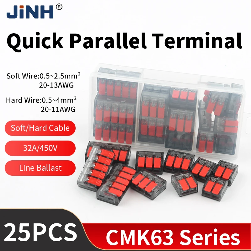 25Pcs CMK63 Series 2/3/5 Ports Quick Lever Connector Cable Wiring Easy Mini Terminal Blocks Lighting Home DIY Assortment