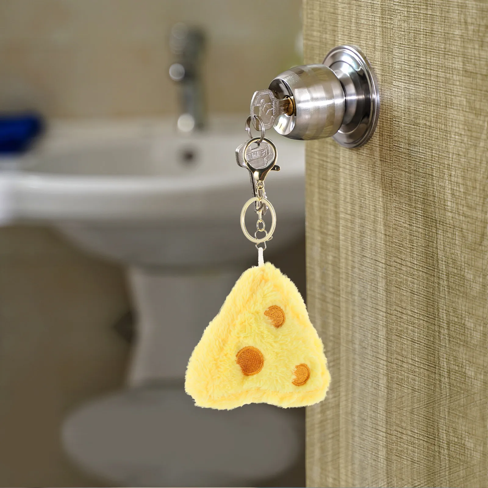 2Pcs Stuffed Cheese Keychain - Adorable Mini Faux Food Key Ring for Bag Car Keys Party Decor Cute Food Keychains for Christmas
