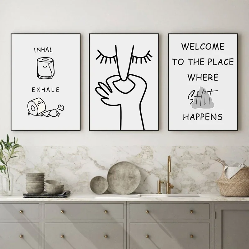 1PC--Black White Abstract Humour Bad Smell Funny Bathroom Poster Prints Canvas Painting WC Toilet Wall Art Pictures for Room