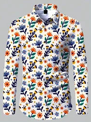 2024 Men's New Comfortable Retro Long Sleeve Shirts New Casual Design Shirt Fashion 3D Printed Flower Pattern Men's Clothing