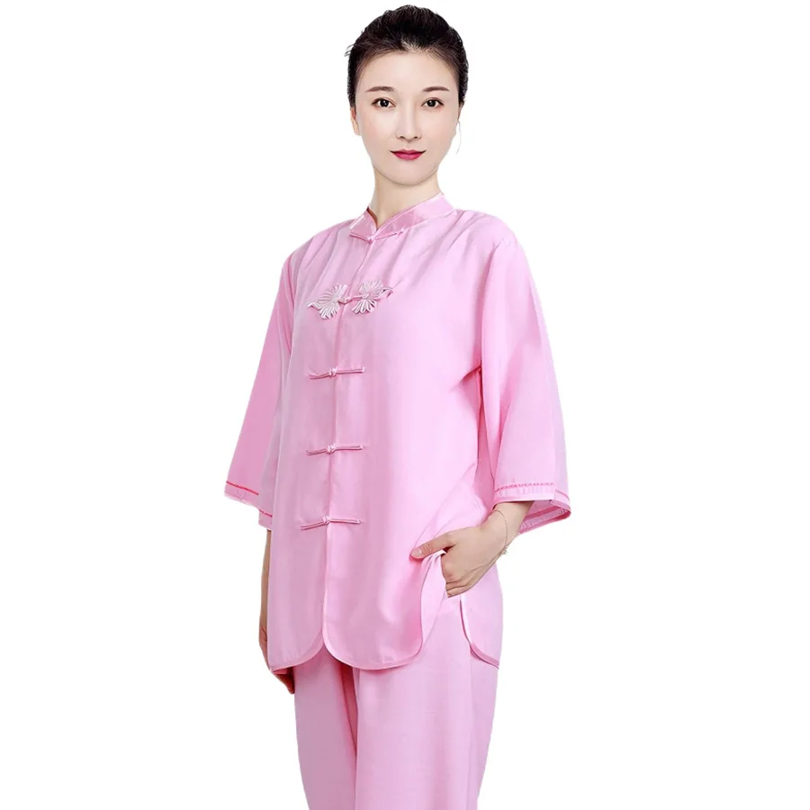 CLYFAN Button-style Tai Chi Clothing Set Chinese Style Embroidered Wushu Training Suit for Women and Man 2XL