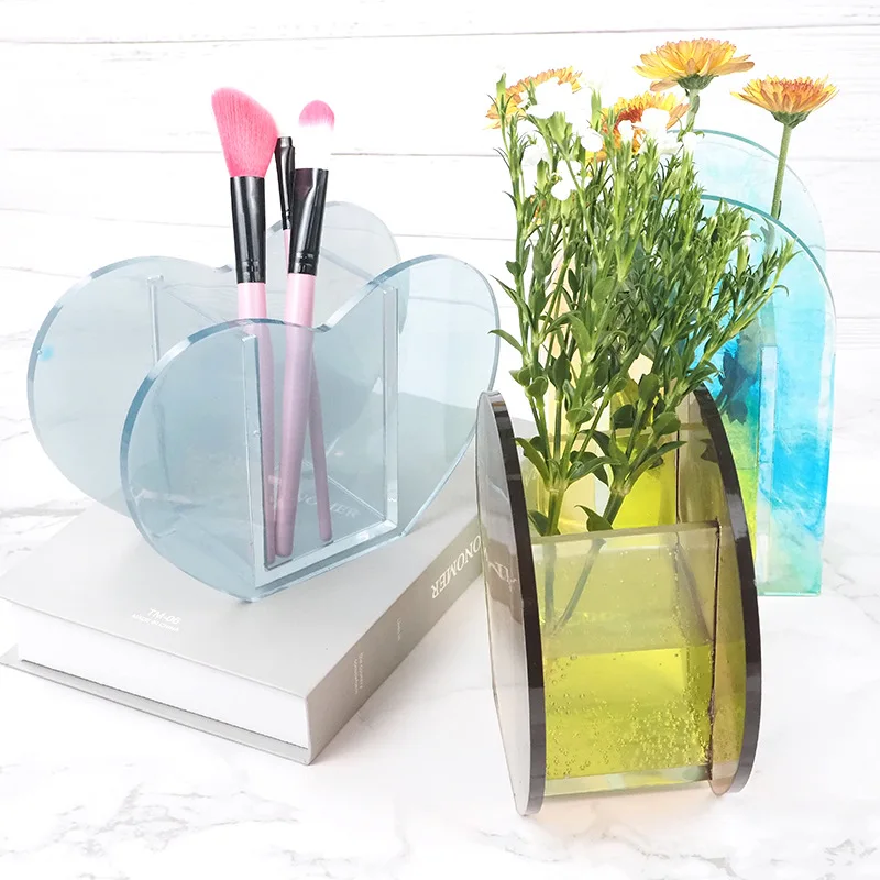 

Flower Vase Resin Crystal Silicone Mold DIY Tabletop Jewelry Makeup Brush Storage Mold Palnt Fllower Pot Tray Molds Home Dec