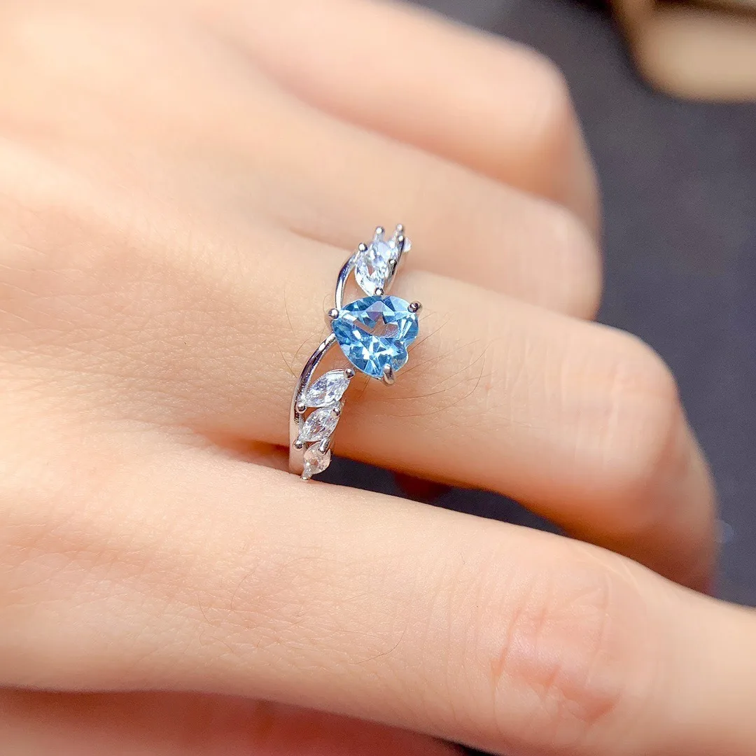 خاتم توباز طبيعي من الفضة النقية S925 توصيل مجاني مع شهادة، خاتم خطوبة، مجوهرات نسائية