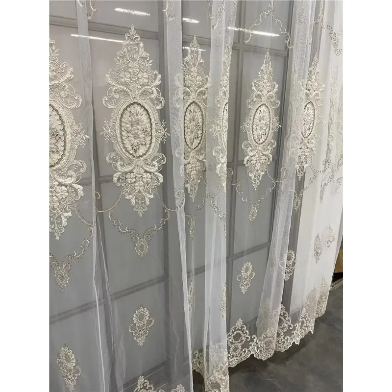 Luxurious Style Tulle Curtain For Living Room Bedroom Embroidery Flower Indoor Decorative Window Sheer Home Customize