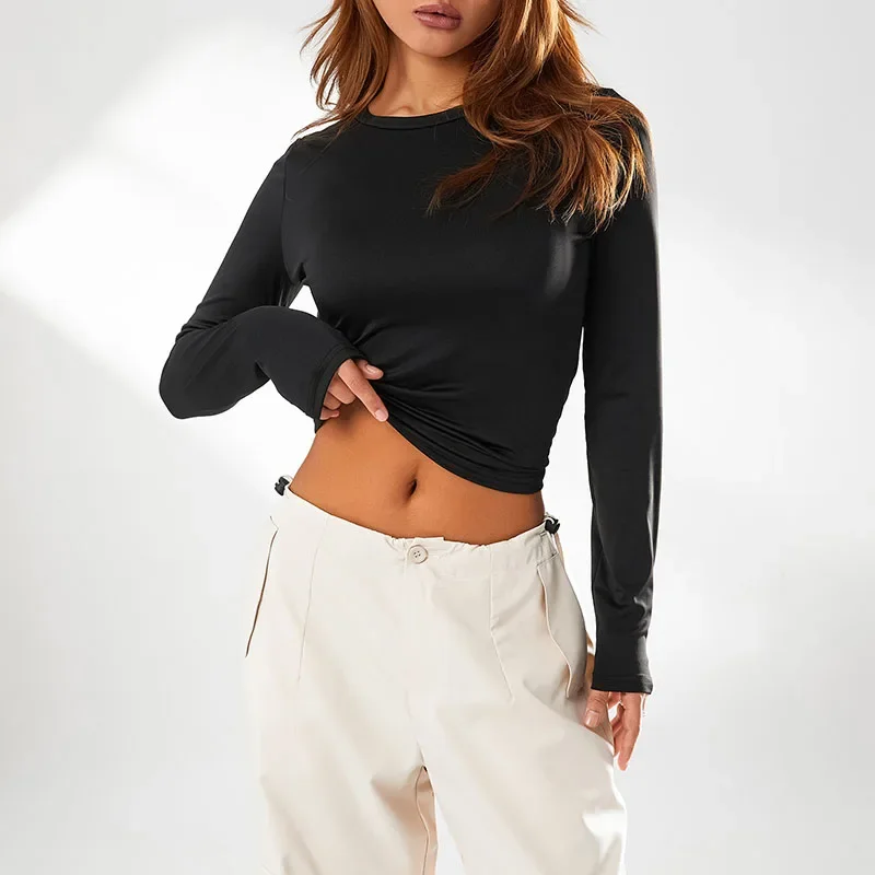 

Fashion Women's Tube Top Spring Autumn Slim Tops Solid Color Long Sleeve Round Neck Streetwear Blouse Casual Outfits Y2k