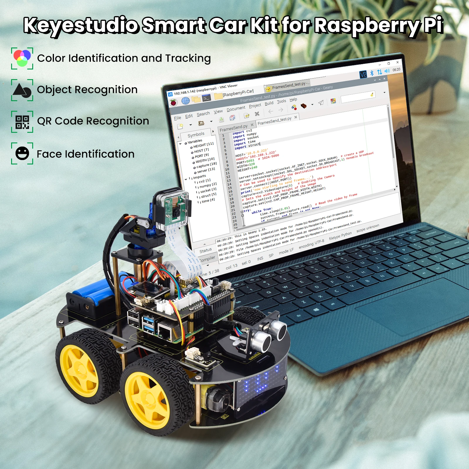 Keyestudio Raspberry Pi 4WD zestaw samochodowy robota 5 megapikseli moduł kamery programowanie w Pythonie zestaw projektów DIY dla Raspberry Pi 4B