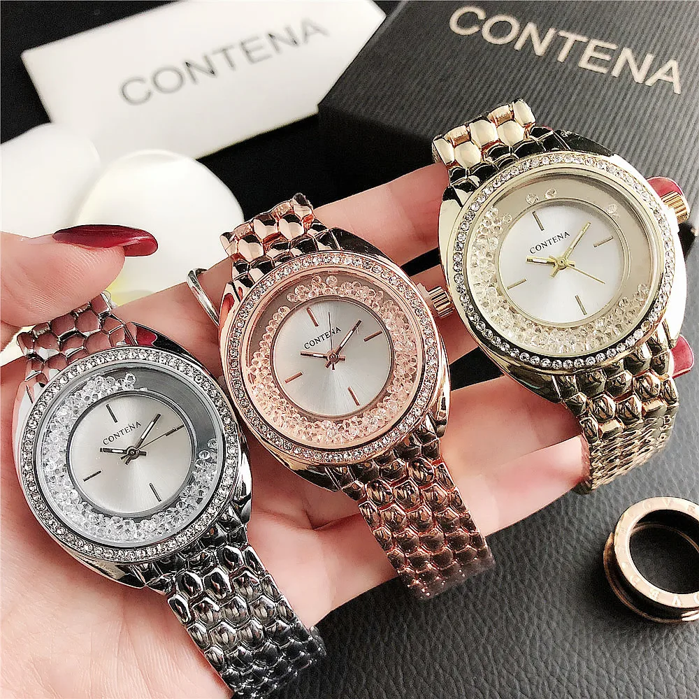 CONTENA-Montre à quartz pour femme, bracelet en alliage de luxe, cristal, diamant, métal, prix de gros