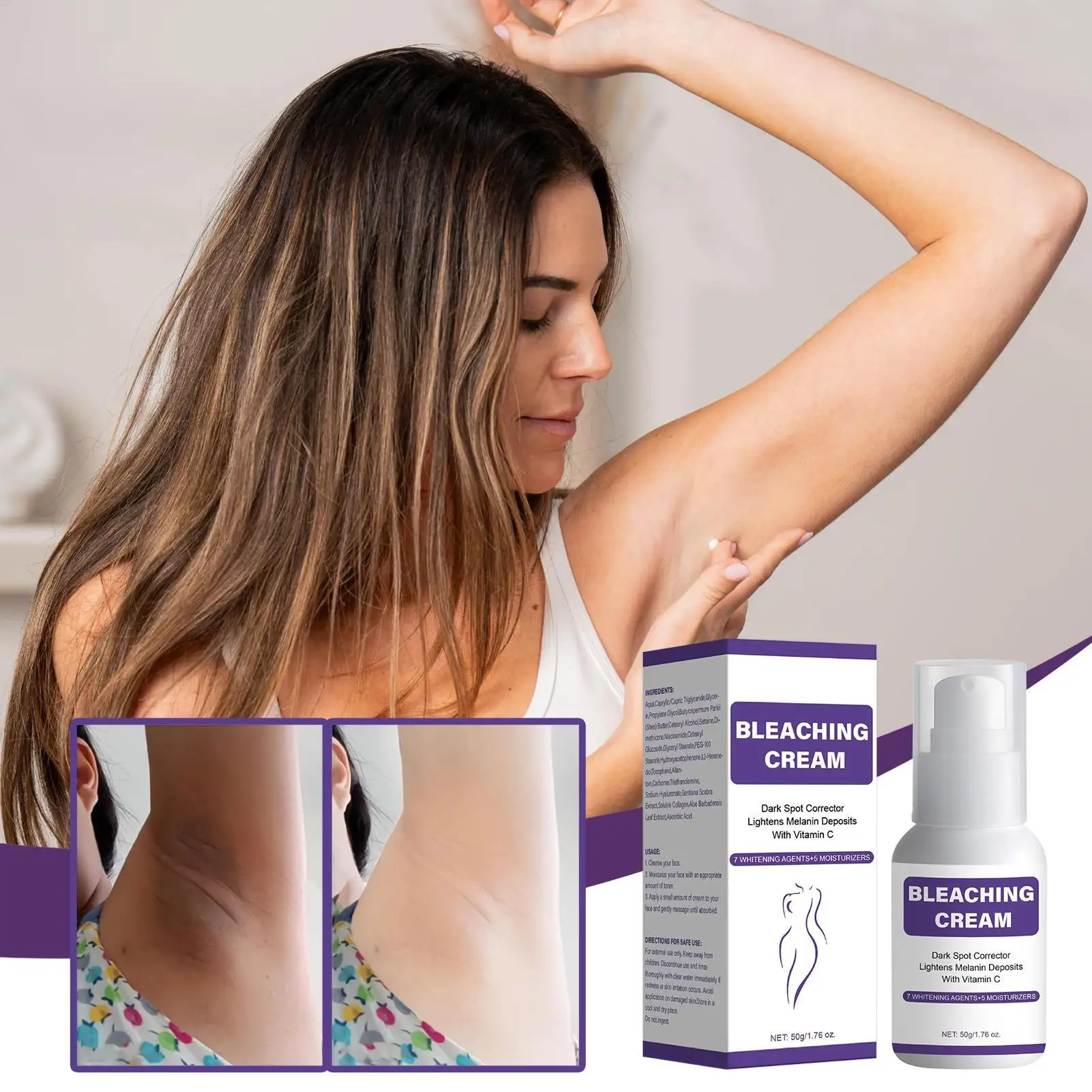 Body Whitening Cream Brighten Underarm Elbow Knees Joint Removal Intimate Parts Dark Spots Bleaching Cream Vitamin C body lotion