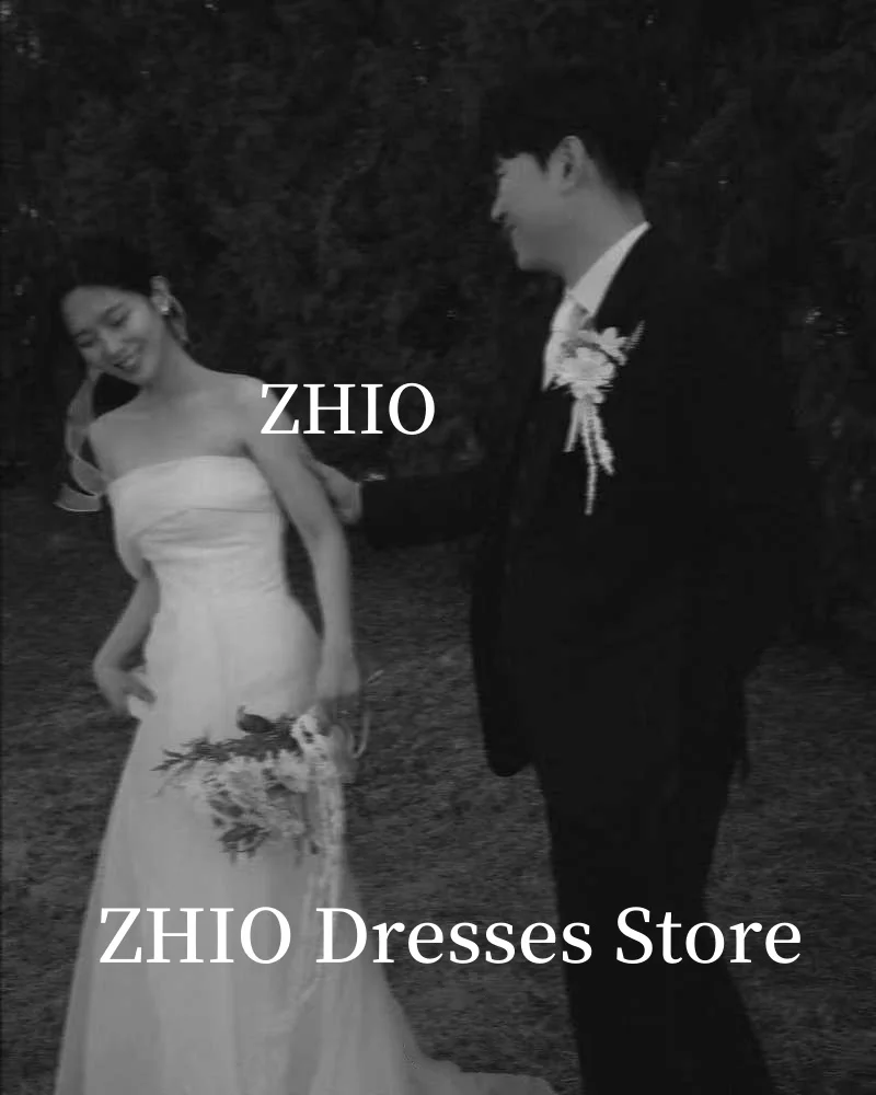 ZHIO Elegantes One-Shoulder-Hochzeitskleid A-Linie Sweep Zug Korea Fotoshooting Drapierte Organza Brautkleider Maßgeschneidert
