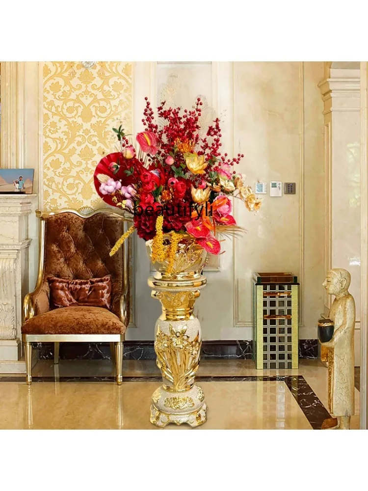 Living Room Floor Large Vase Decoration European-Style Home Decoration Hotel Lobby Villa Crafts Artificial Flower Suit