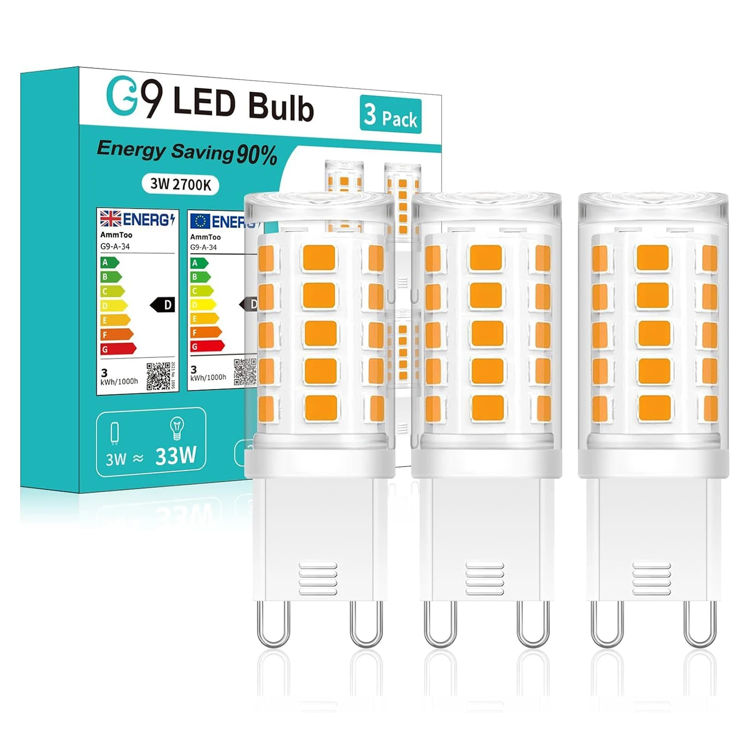 3/8pack 220V G9 LED Bulb Spotlight Chandelier Lighting 2700K G9 LED Lamp No Flicker 360LM 3W Replace 30W 40W Halogen Light