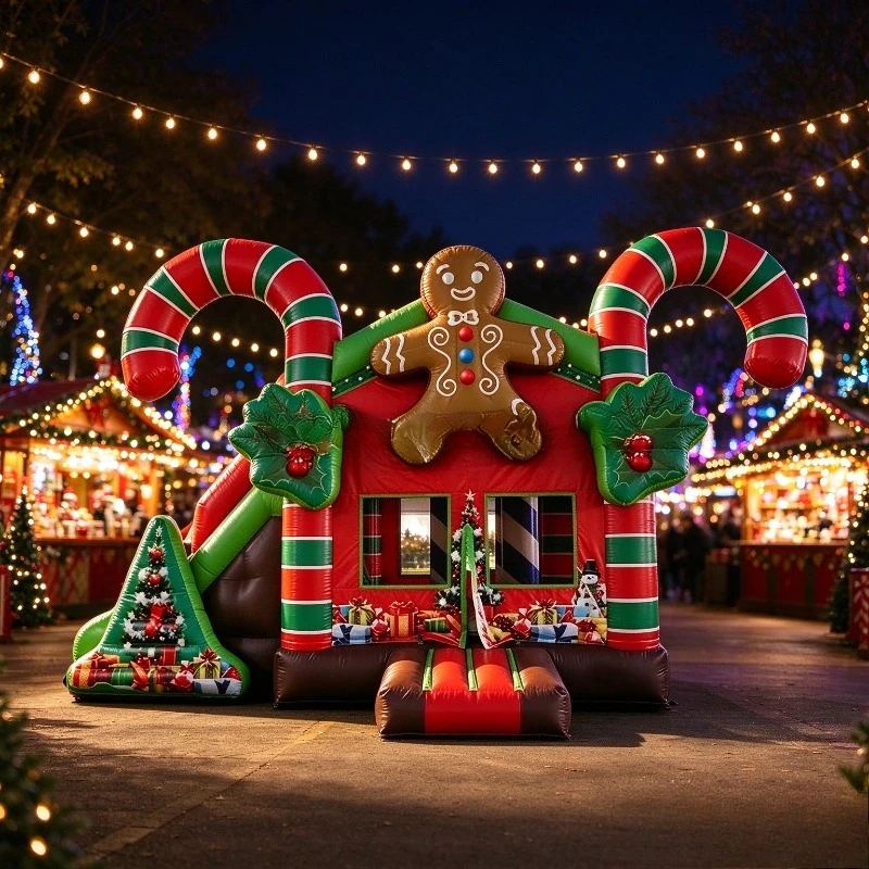 Commercial Christmas Inflatable Jump Castle Dual Channel Slide Combination Gingerbread Man Inflatable House with Slide for