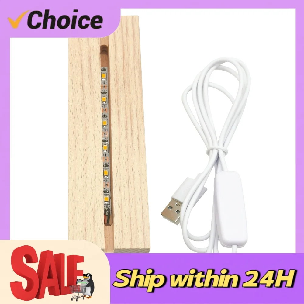 1-5Pcs Acrylic LED Wood Light Display Base USB Powered Wooden Lighted Base Stand for Crystal Glass Art and Desk Decor