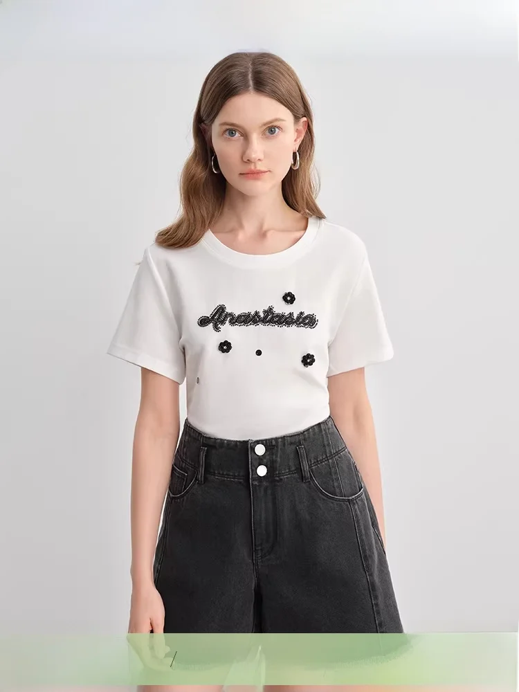 

plus Size Casual Letter Print T-irt ort Sve Slimming Effect Summer New Arrival Women's Faion Cotton Blend Top