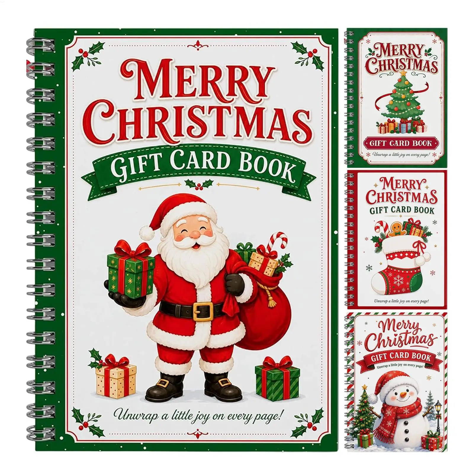 Christmas Gift Card Book Spiral-Bound Festive Greeting Booklet Christmas Gift Card Holder Book School Home Keepsake Scrapbook