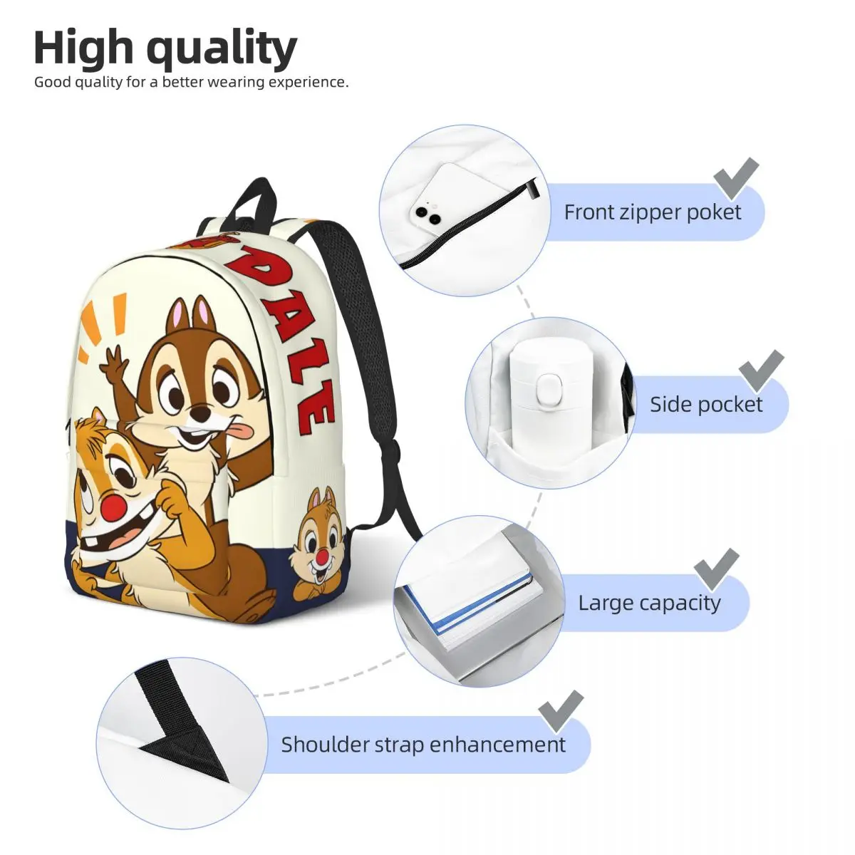 Weekend Picnic Chip N Dale Sturdy Shoulder Multi-Function Disney Chip \'n\' Dale Backpack Children Kindergarten Bag Birthday