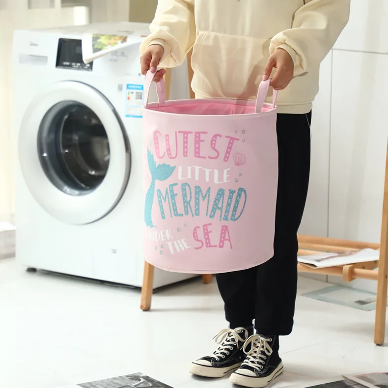 Home Round Dirty Laundry Basket Double Thickened Pink Dream Castle Girls Toys Clothes Organizer Storage Bag