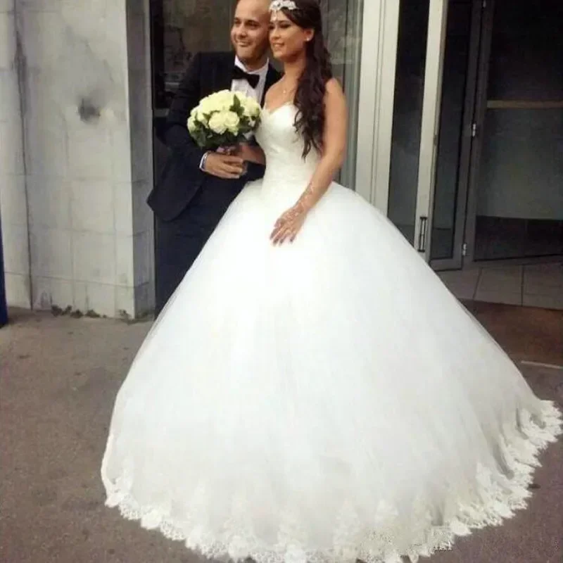 Customized Charming Sweetheart Ballgown Lace Wedding Dresses Sweep Train Plus Size Puffy Skirt Vestidos De Novia Bridal Gowns