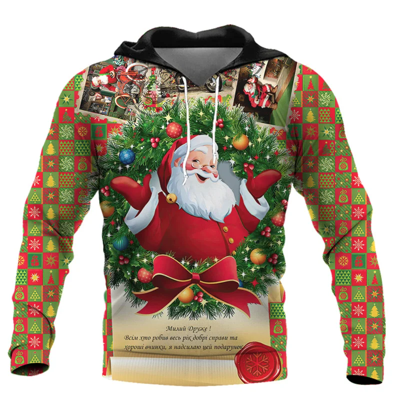 Santa Claus Hoodie For Men Women Cats Snowman 3D Printed Sweatshirt Casual Kids Hoodies Tops Pullovers Oversized Long Sleeves