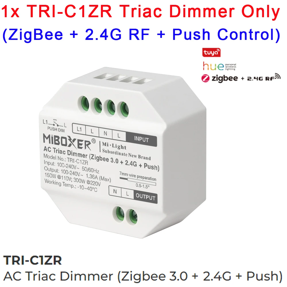 Miboxer TRI-C1 AC Triac Dimmer Single Color Controller 110-220V Push Dim Wall WiFi PWM TRI-C1WR Voice Control For Filament Lamp