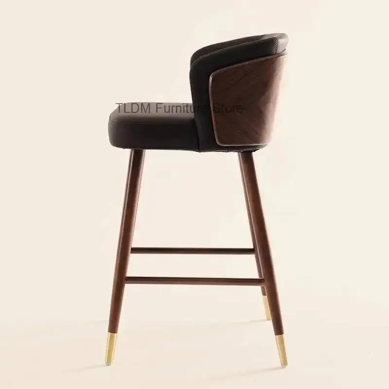 Stools Height With Hairdressing Bar Bar Stools Comfortable Back Accent Wood Leather Modern Computer Cadeira Unique Furniture