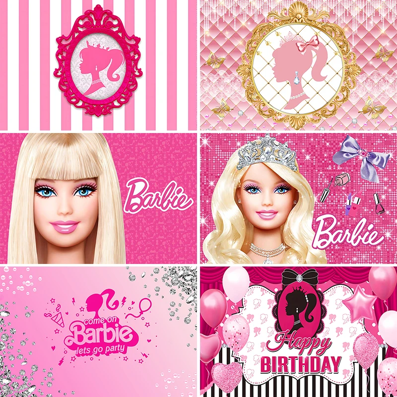 Barbie Girl Birthday Backdrop Princess Birthday Party Backdrop, Birthday Backdrop Princess Theme Decorations Pink Birthday Party