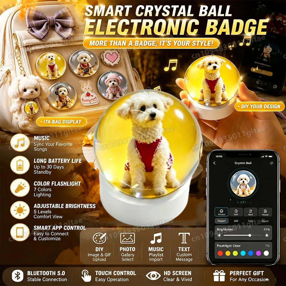3D Bluetooth Upgraded Version Crystal Ball DIY Video Playback Display Electronic Ball Suitable Displayfamily Friend Gift HT30