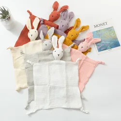 Cute Baby Rattle Bunny Muslin Towel Newborn Soft Cotton Sleeping Dolls Burp Soothing Cloth Blanket Educational Plush Rabbit