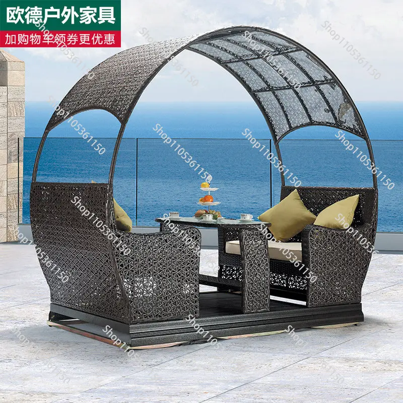 Outdoor swing outdoor courtyard garden rattan backyard leisure rocking chair leisure four-person power rocking chair rainproof