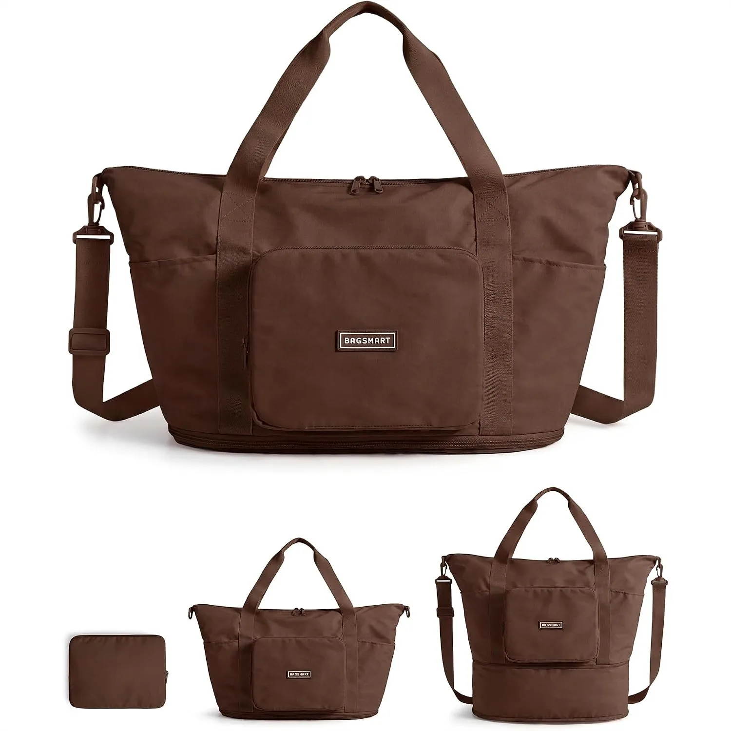 

Foldable Travel Bag 37L Expandable Personal Item Carry On for Women, Lightweight Weekender with Water Resistant, Chocolate