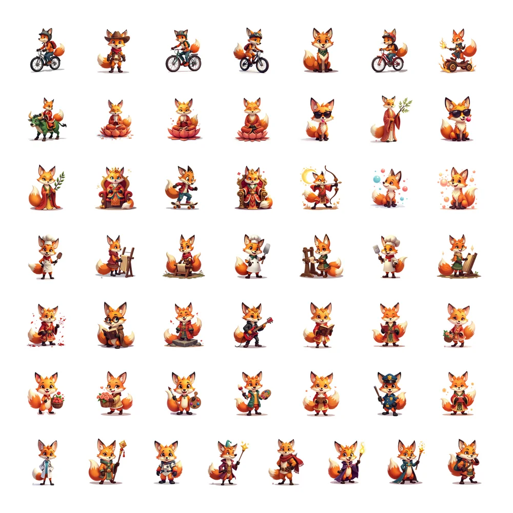 50pcs Funny Cute Cartoon Fox Doctor Stickers For Laptop Scrapbook Waterproof PVC Kawaii Cartoon Graffiti Decals