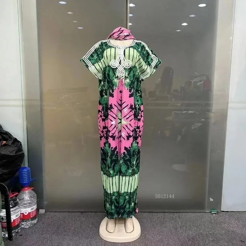 Moda personalizada grande cachecol étnico vestido de verão feminino solto médio oriente africano impressão casual robe com design bordado