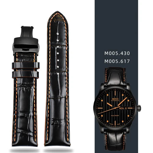 Correa de cuero para Mido Helmsman m005 Naranja Timón m 005614 m 005430 Una cadena de reloj masculina con pulsera con cierre de mariposa 22 mm 23 mm