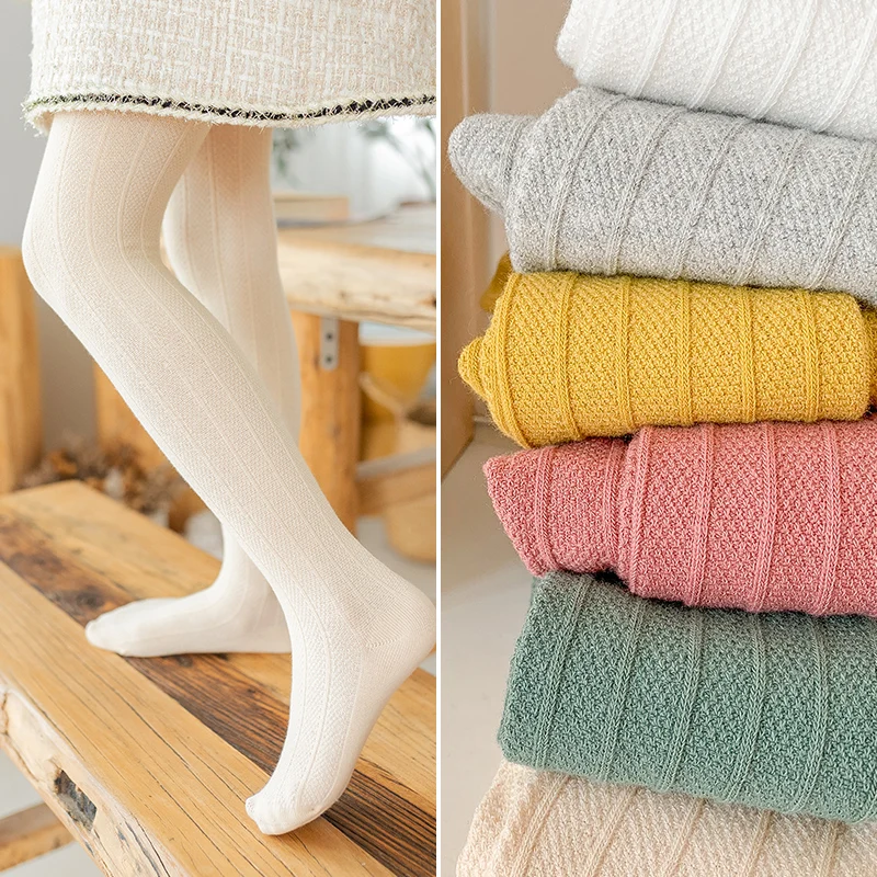 Sweet Girls Spring Autumn Vertical Leggings Stripe Baby Child Breathable Pantyhose Retro Twist Kids Stockings Cotton Warm Tights