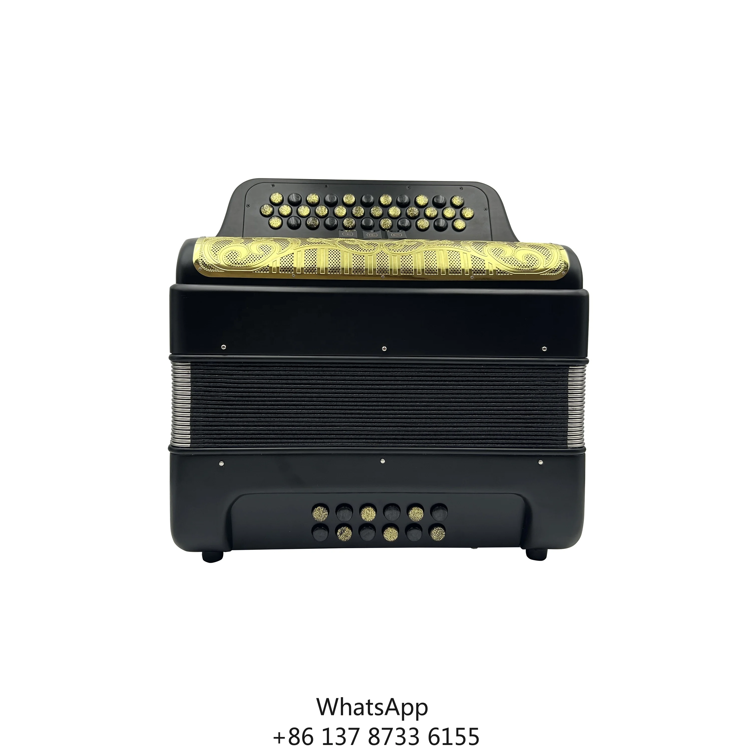 

Professional 12 Bass 34 Button Accordion Instrument JB3412C Diatonic Acordeon Black Gold Black Matt Wood Gold Grill