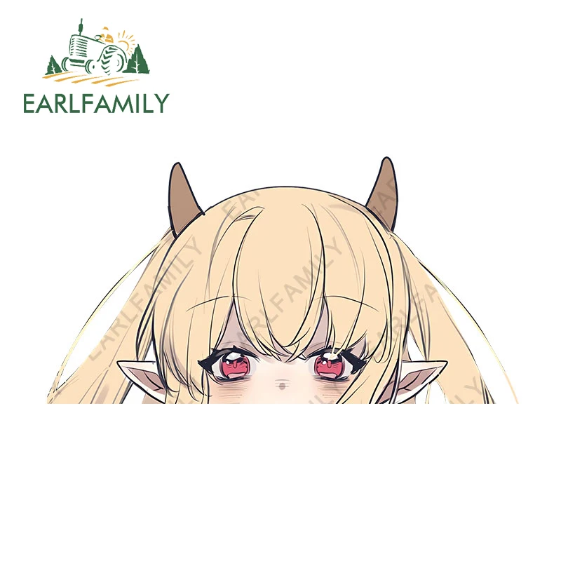 EARLFAMILY 13cm x 6.9cm Devil Loli Peeker Car Stickers Anime Red Eyes Kawaii Peek Chibi Accessories Cute Sunscreen Decals
