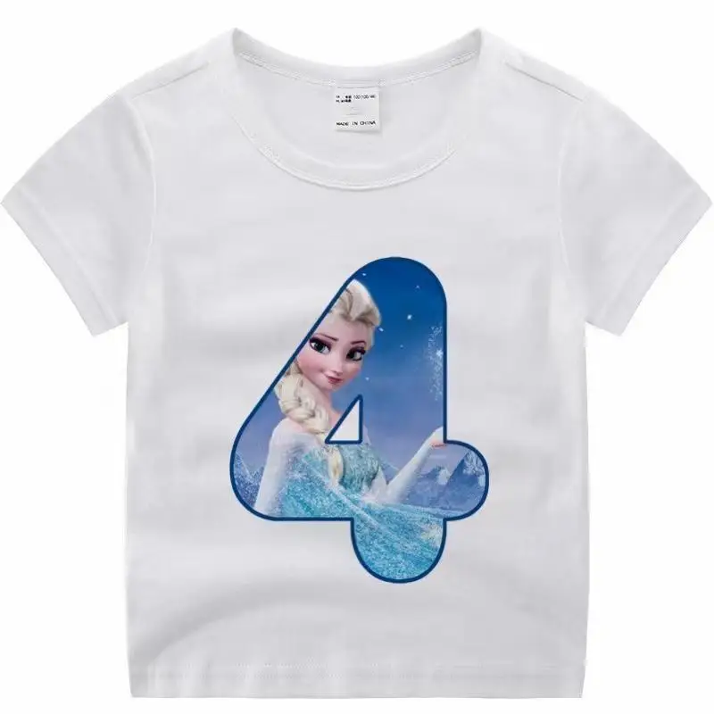 Children clothes tops Frozen Princess Elsa  Birthday Number Children T-shirt  Clothes for Girls T Shirt Anime Cartoons Casual