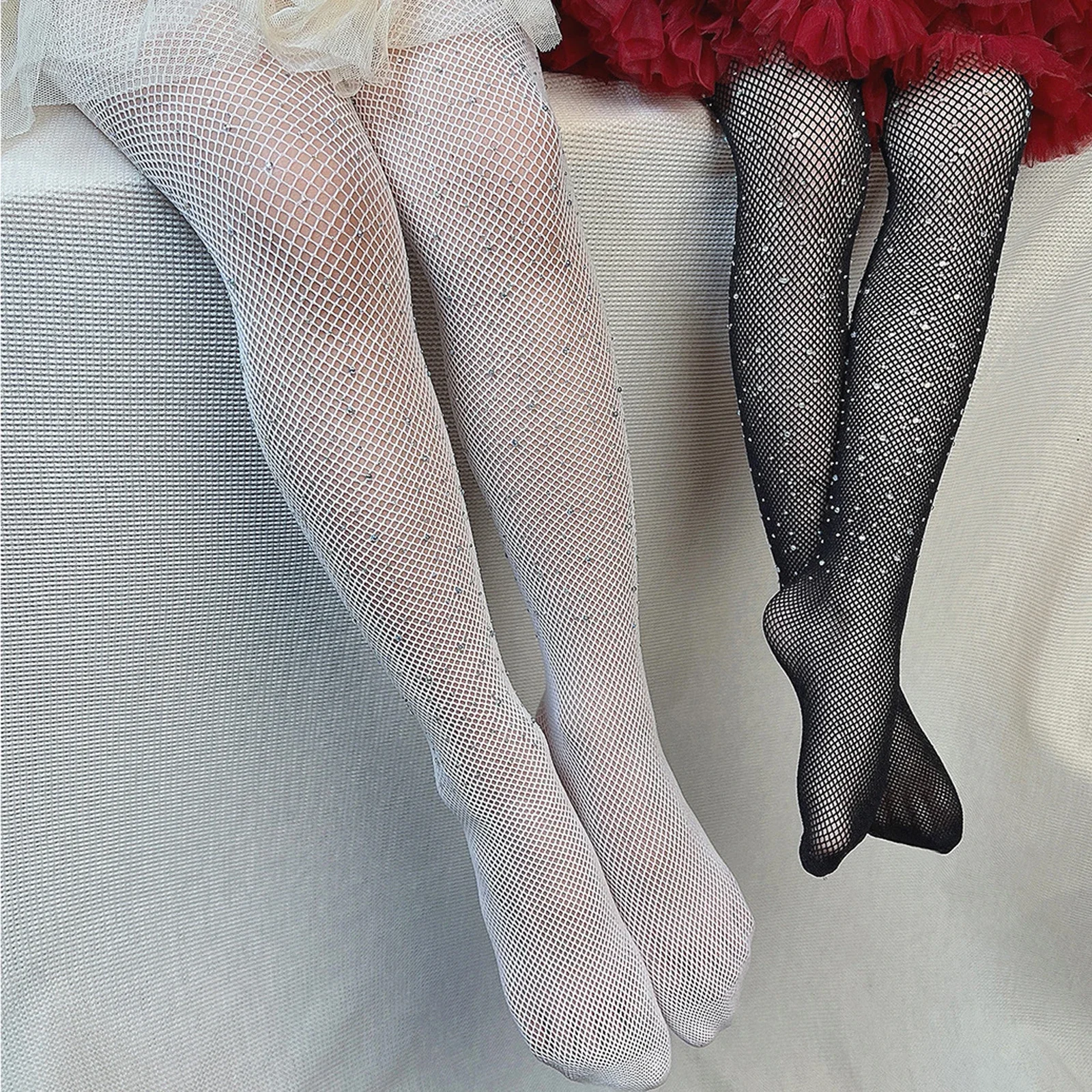 2024 Fashion Baby Rhinestone Stockings Kids Toddler Girls Fishnet Tights Glitter Rhinestone Pantyhose Hollow Out Stockings