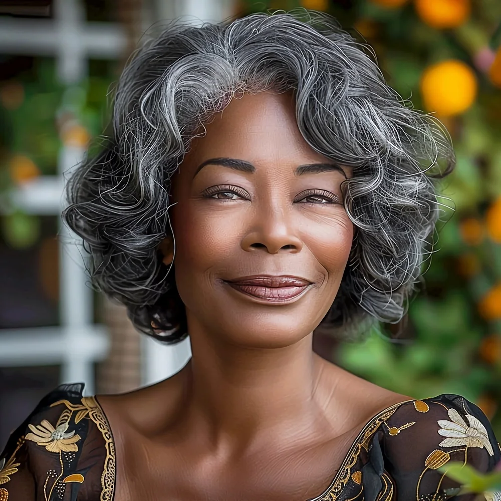 

Soul Lady Effortless Salt And Pepper Wig For Older Women Throw On And Go Glueless Human Hair Loose Curly Bob Wigs Non Lace Wigs