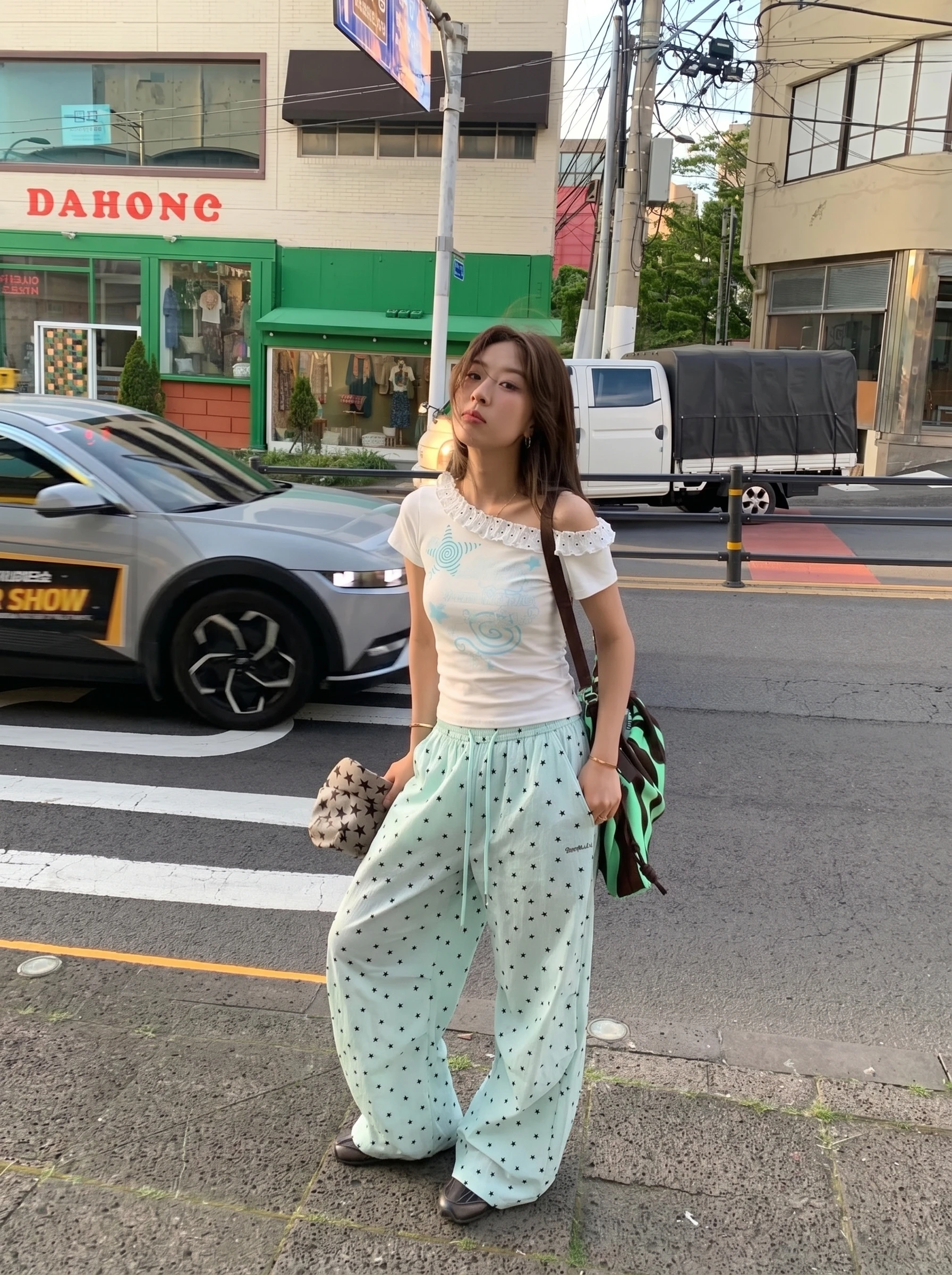 

Loose Straight Leg Y2K Paratrooper Workwear Pants Women's Wide Leg Casual Trousers Blue Folded Hem High Waist Bell Bottoms