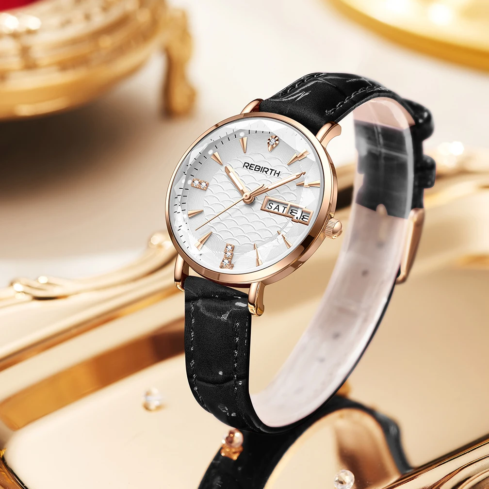 REBIRTH orologi da donna cinturino in pelle impermeabile moda Casual orologi da donna al quarzo