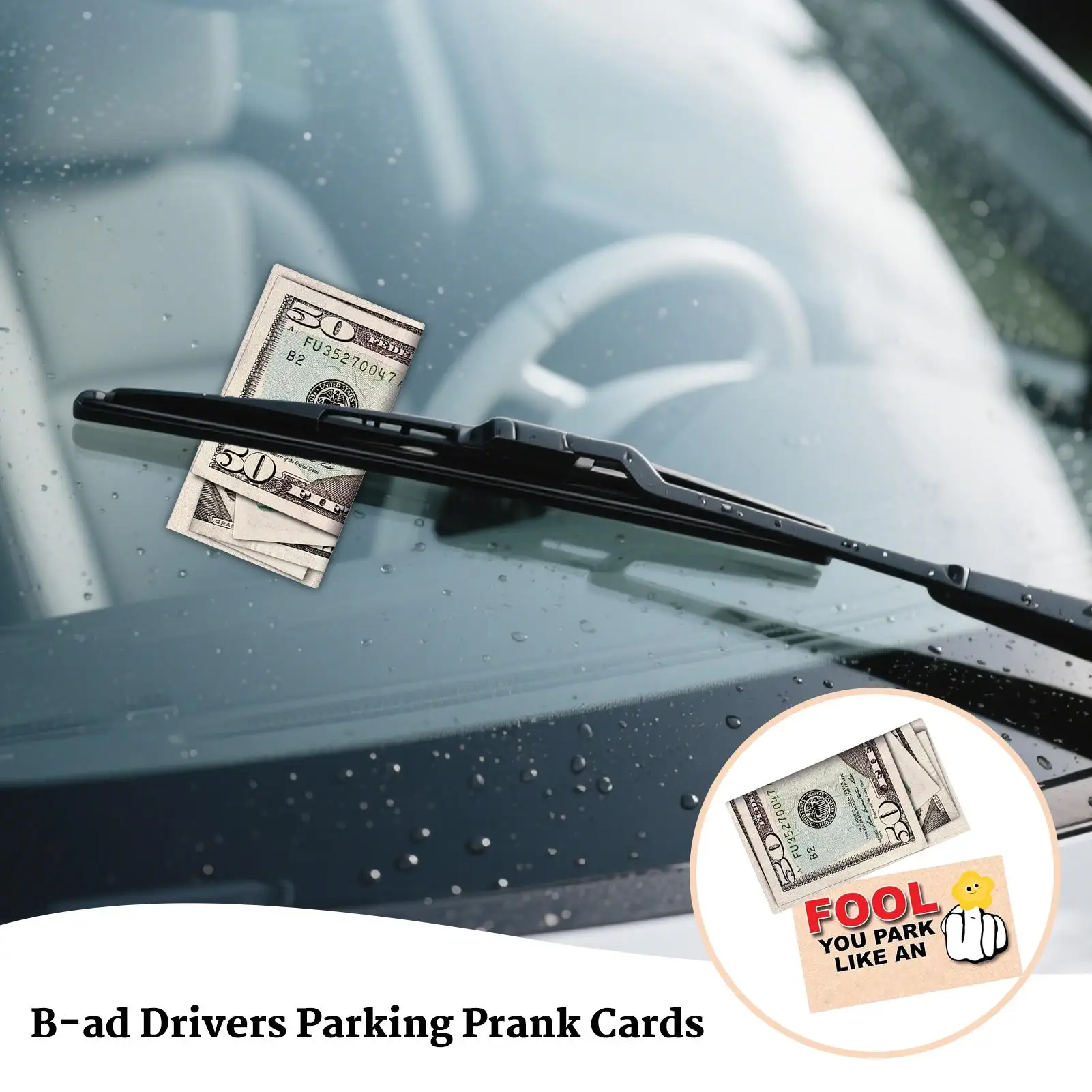 Carte di scherzo di parcheggio Bad Parkers 50 Dollar Bill Scherzo di parcheggio 50 pezzi Puntelli di scherzo di bavaglio di carta realistici resistenti allo sbiadimento