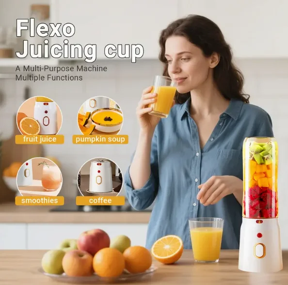 Перезаряжаемый через USB мини-блендер, маленькая соковыжималка с двойной чашкой, пластиковый корпус, многофункциональная соковыжималка с 2 чашками и крышкой спортивной чашки