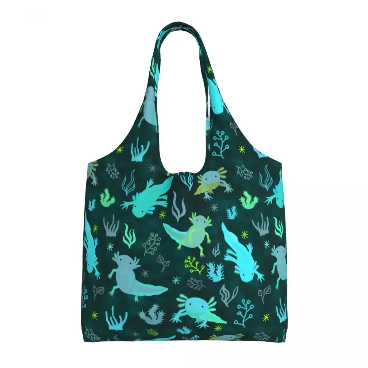 

Cute Axolotl Pattern Shopping Tote Bags Recycling Salamander Animal Canvas Groceries Shopper Shoulder Bag Photography Handbags