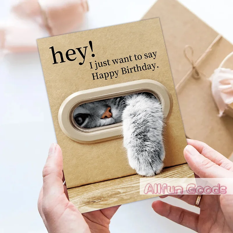 Cute Cat Birthday Card, Playful Kitty Paw Design,Happy Birthday Card With Envelope, Best Gift For Cat Lover, Family, Friends