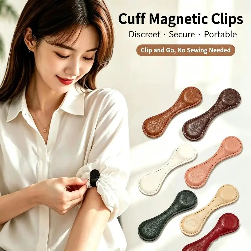 Premium Leather Magnetic Sleeve Clips 2 Pack Strong Hold Non-slip for Dress Shirt Cuffs Business Meeting Wear
