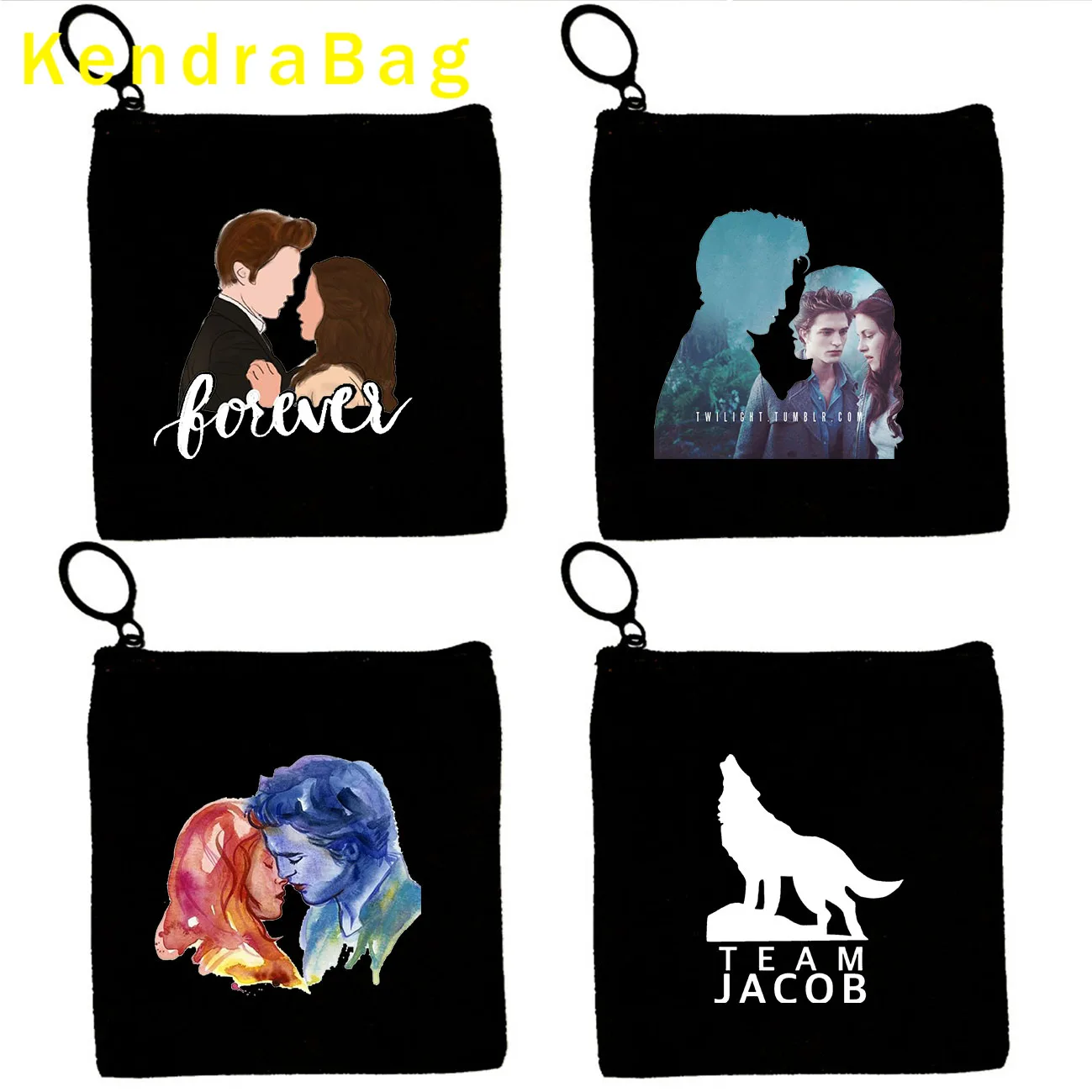 Monedero de lona de dibujos animados de la Saga Crepúsculo de la película clásica, Edward y Bella, Lobo adolescente, regalos para fanáticos, monedero, estuche para llaves, BILLETERA, bolsa con cremallera