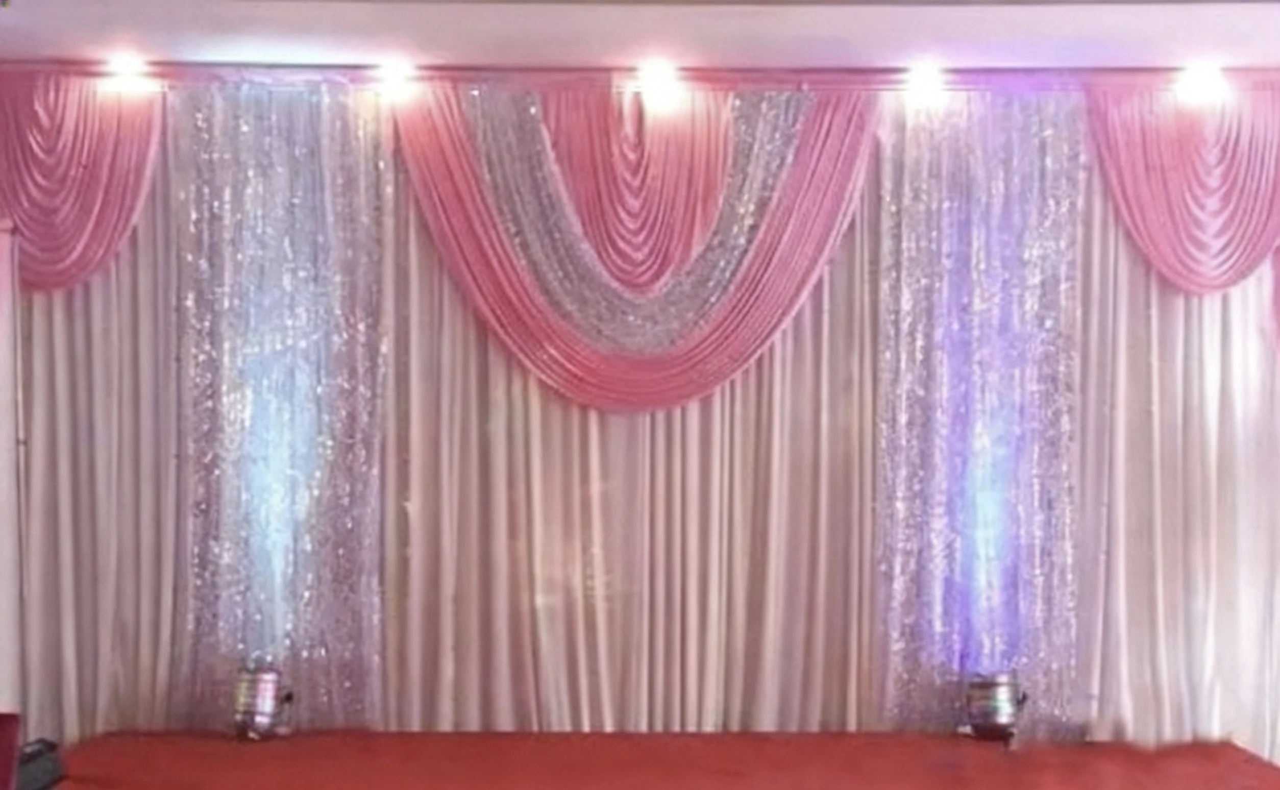 

Прозрачный шелковый белый свадебный фон 3x6 м (10x20 футов) с розовыми драпировками и пайетками для детских праздников, мероприятий и домашних вечеринок